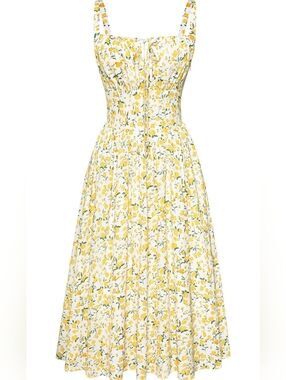 Women’s Yellow Floral Midi Dress - Sleeveless Summer Sundress